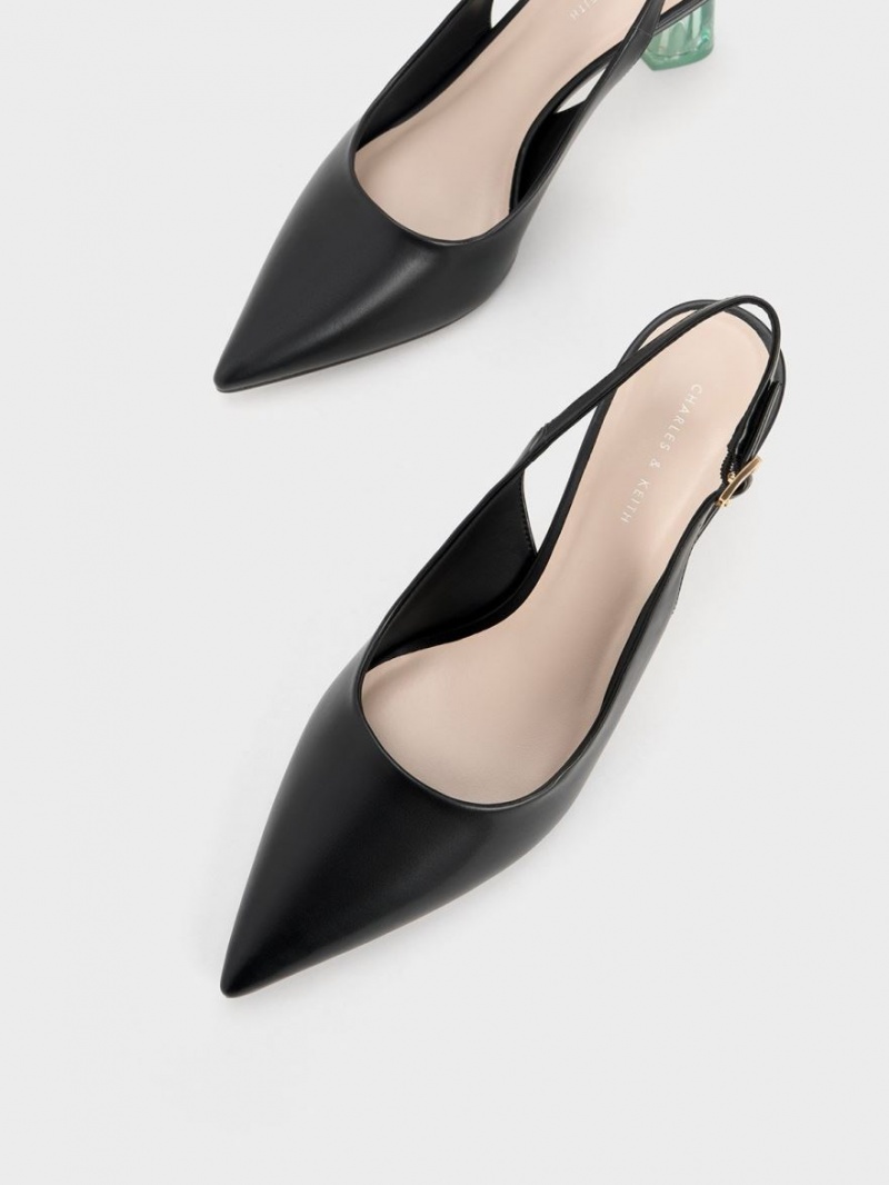 Charles And Keith See-Through Trapeze Heel Slingback Pumps Black | PHILIPPINES P472