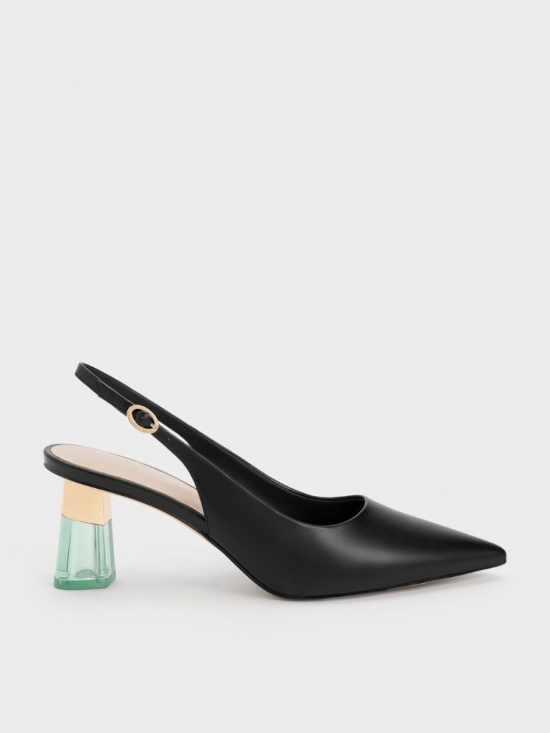 Charles And Keith See-Through Trapeze Heel Slingback Pumps Black | PHILIPPINES P472