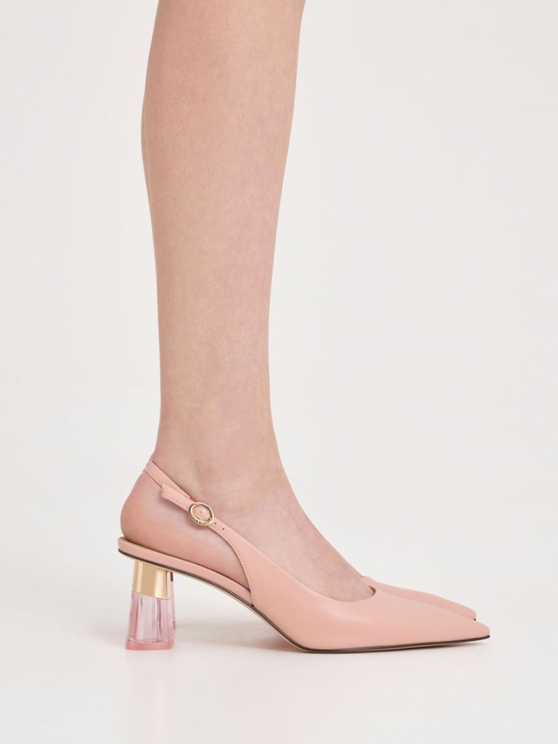 Charles And Keith See-Through Trapeze Heel Slingback Pumps Pink | PHILIPPINES V671