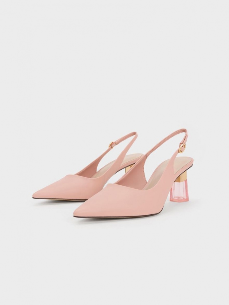 Charles And Keith See-Through Trapeze Heel Slingback Pumps Pink | PHILIPPINES V671