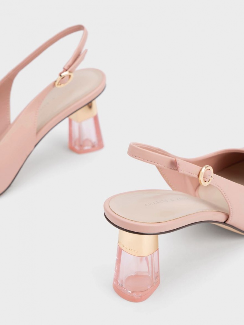 Charles And Keith See-Through Trapeze Heel Slingback Pumps Pink | PHILIPPINES V671