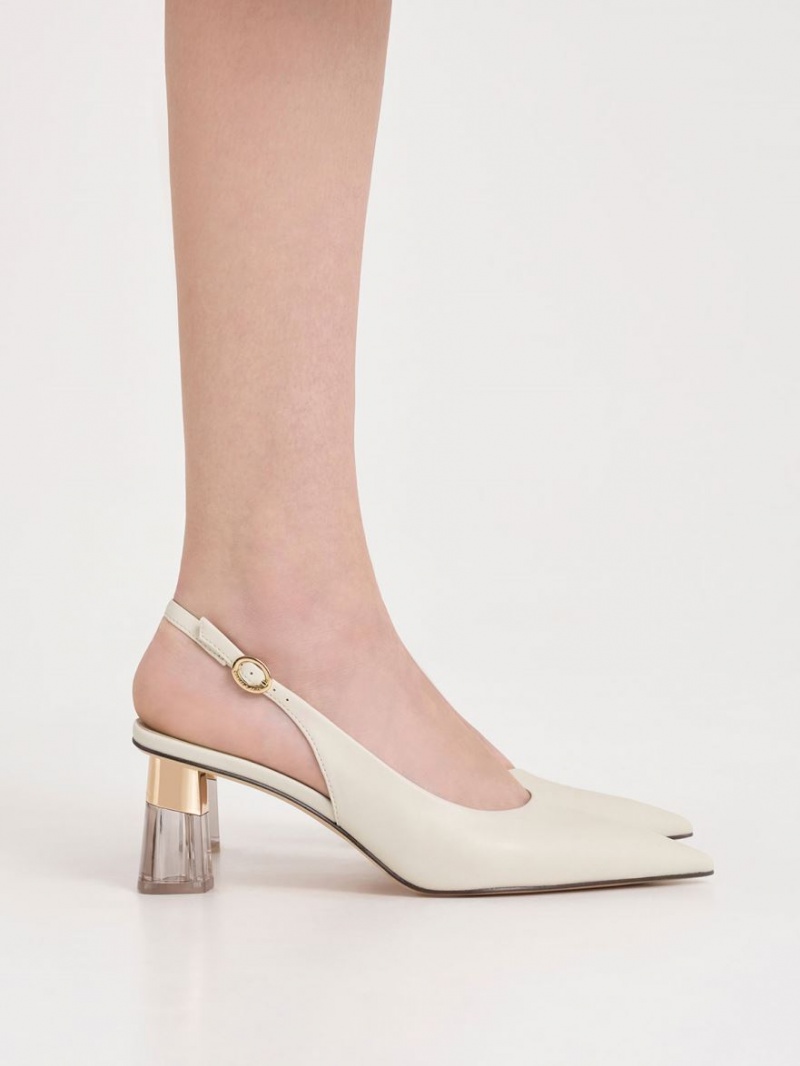 Charles And Keith See-Through Trapeze Heel Slingback Pumps White | PHILIPPINES V265