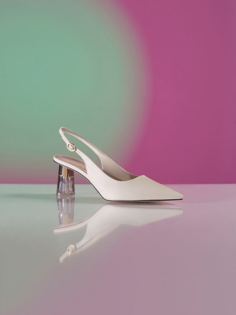 Charles And Keith See-Through Trapeze Heel Slingback Pumps White | PHILIPPINES V265