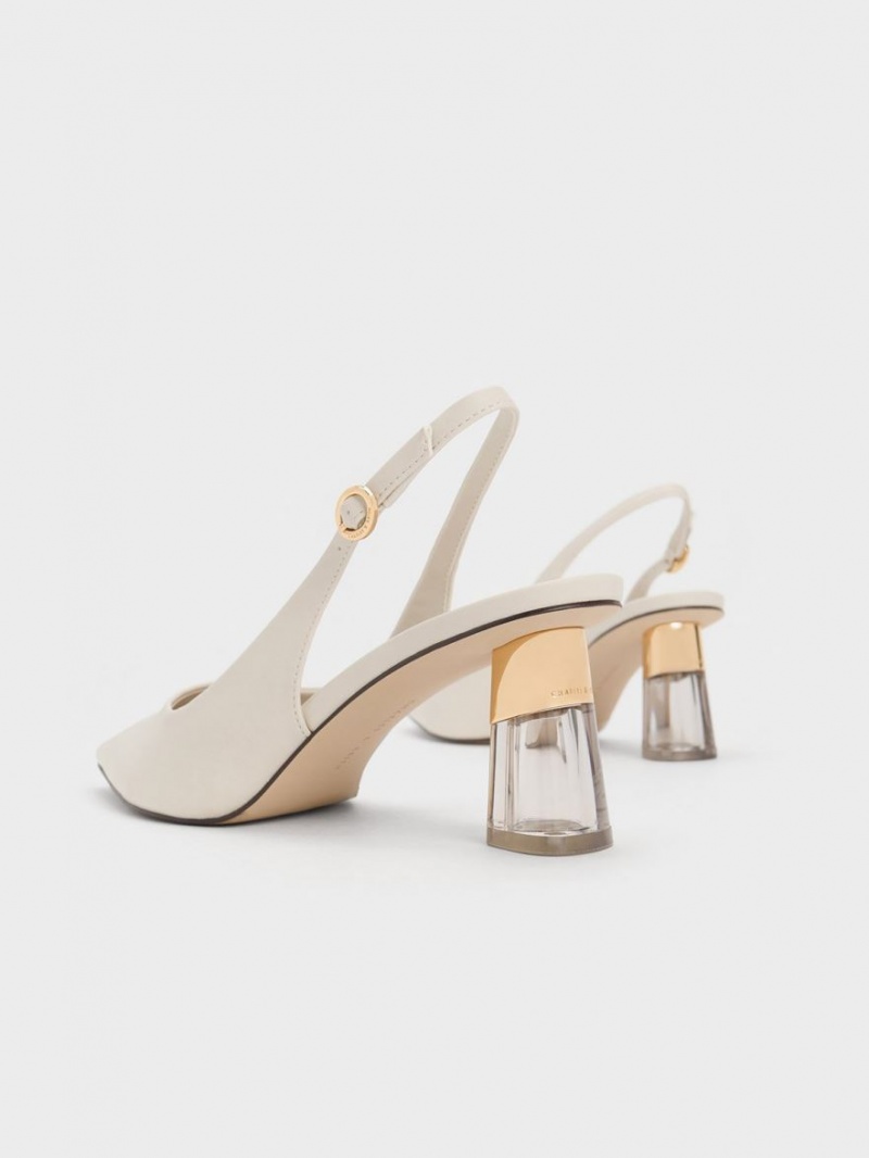 Charles And Keith See-Through Trapeze Heel Slingback Pumps White | PHILIPPINES V265