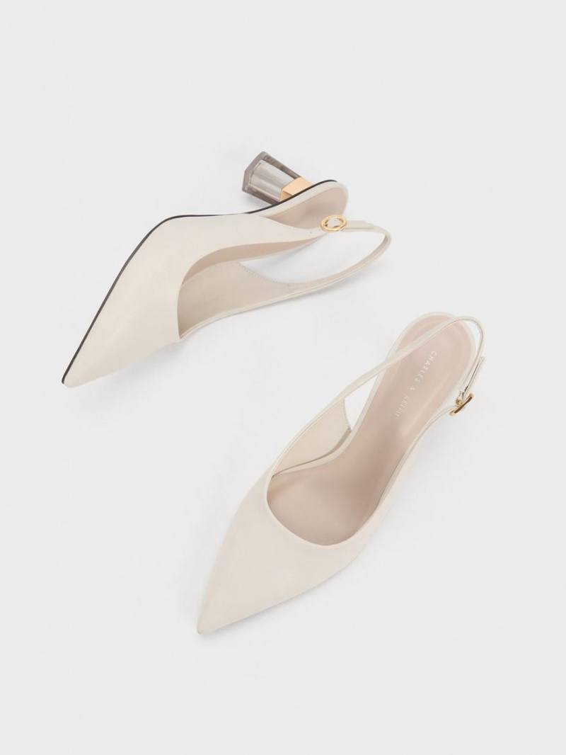 Charles And Keith See-Through Trapeze Heel Slingback Pumps White | PHILIPPINES V265