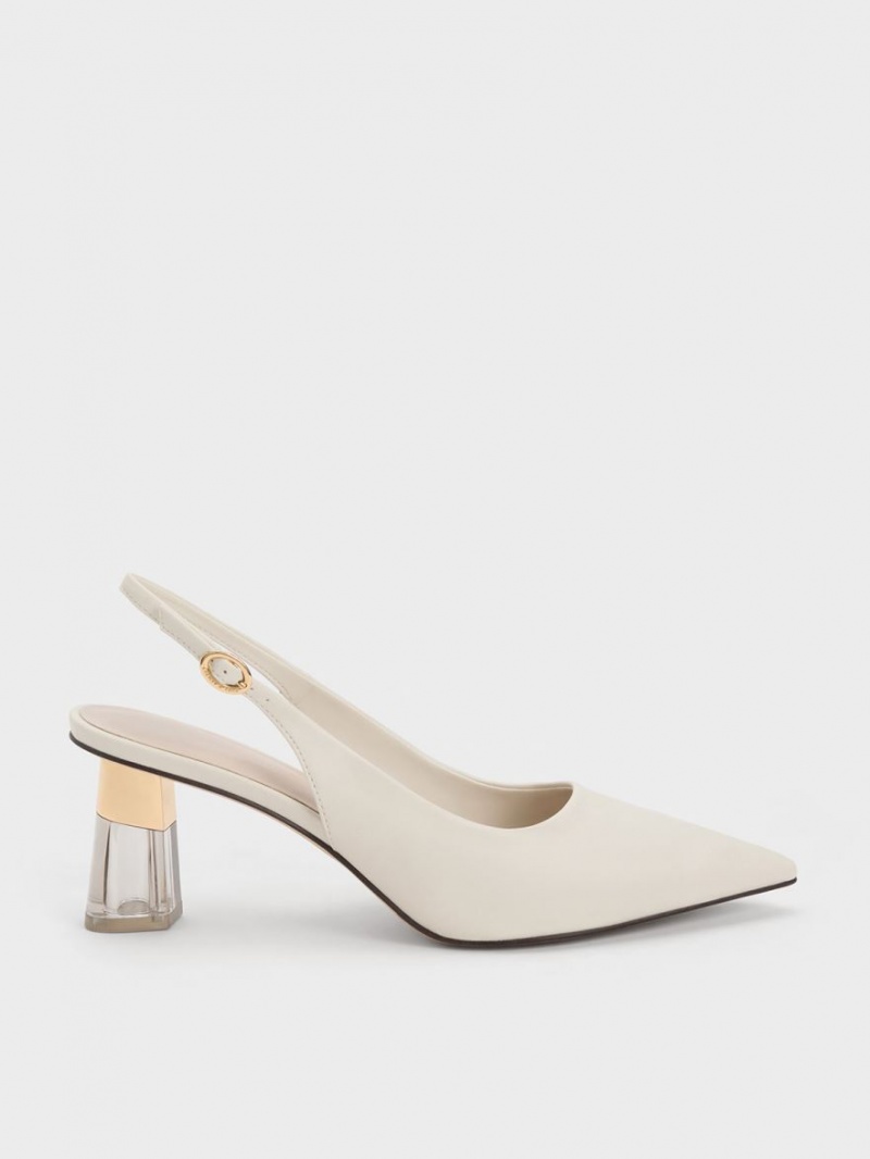 Charles And Keith See-Through Trapeze Heel Slingback Pumps White | PHILIPPINES V265