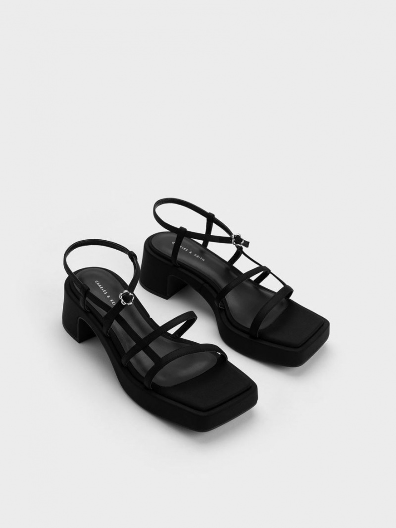 Charles And Keith Selene Flower-Buckle Strap Sandals Black | PHILIPPINES M305