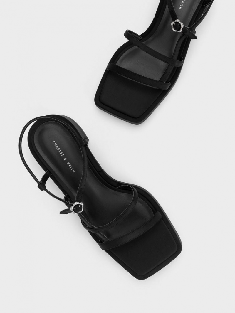 Charles And Keith Selene Flower-Buckle Strap Sandals Black | PHILIPPINES M305