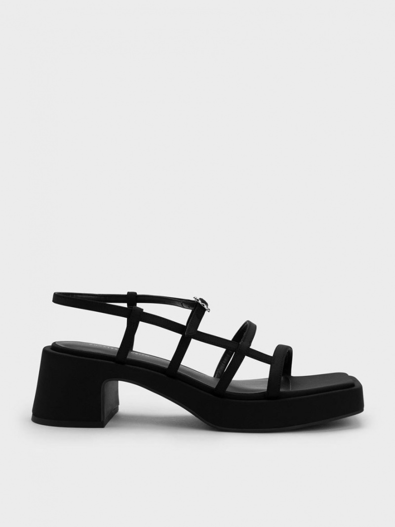 Charles And Keith Selene Flower-Buckle Strap Sandals Black | PHILIPPINES M305