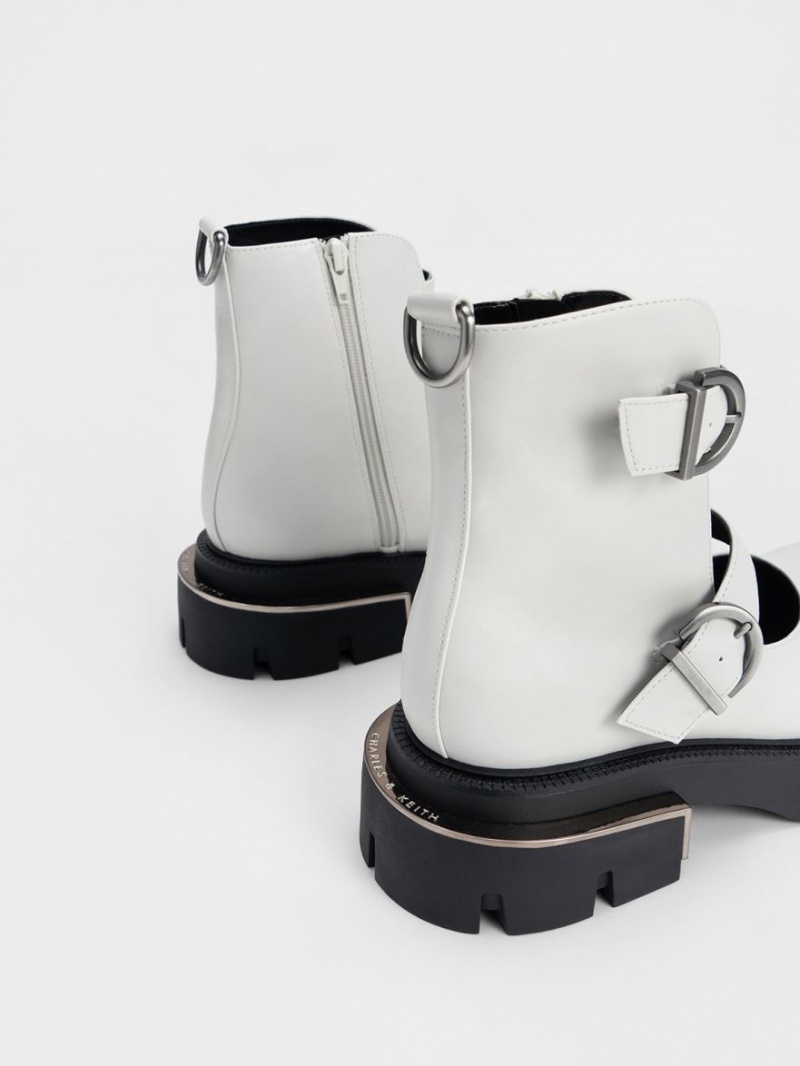 Charles And Keith Selma Buckled Chunky Boots White | PHILIPPINES R217