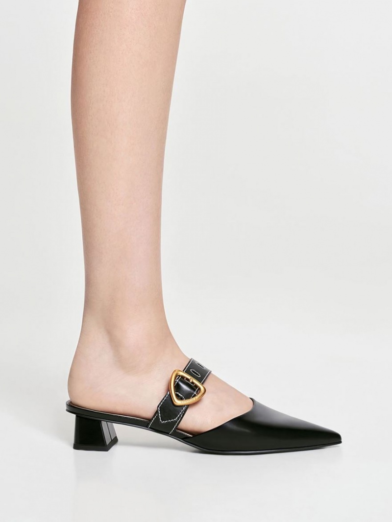 Charles And Keith Sepphe Cut-Out Heeled Mules Black | PHILIPPINES O185