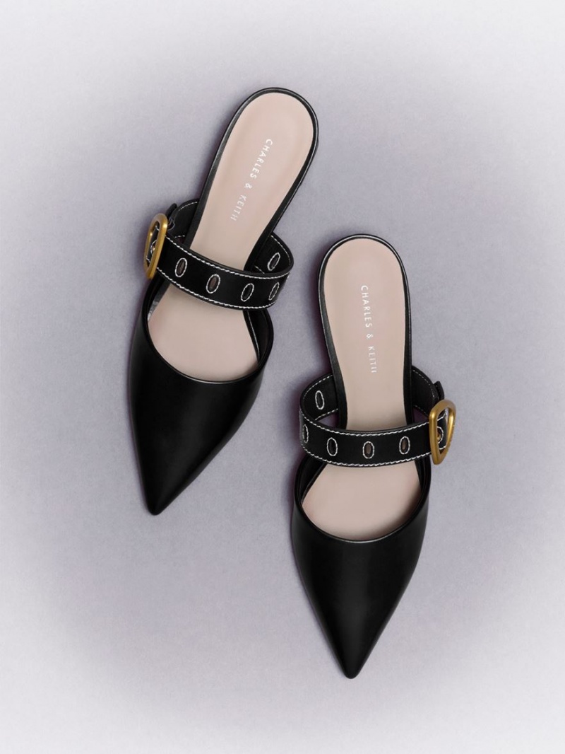 Charles And Keith Sepphe Cut-Out Heeled Mules Black | PHILIPPINES O185