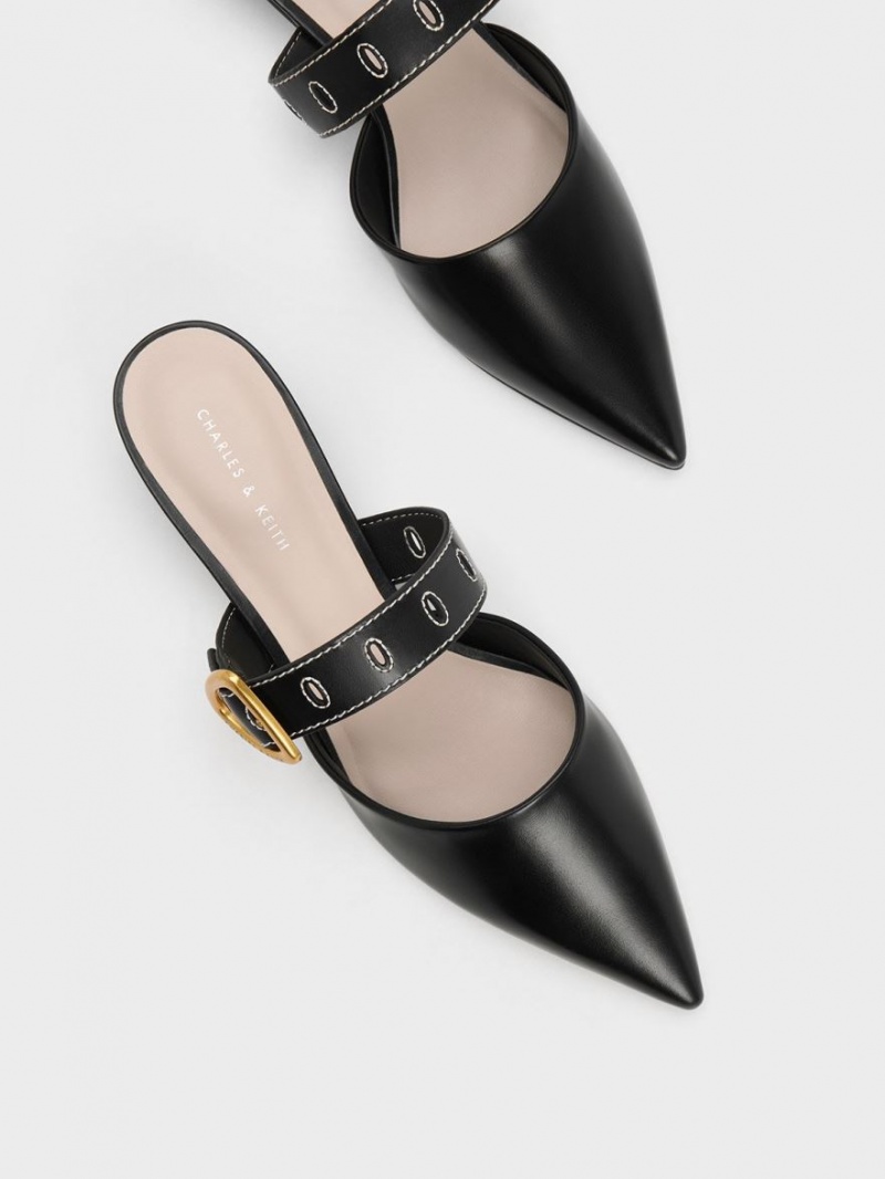 Charles And Keith Sepphe Cut-Out Heeled Mules Black | PHILIPPINES O185