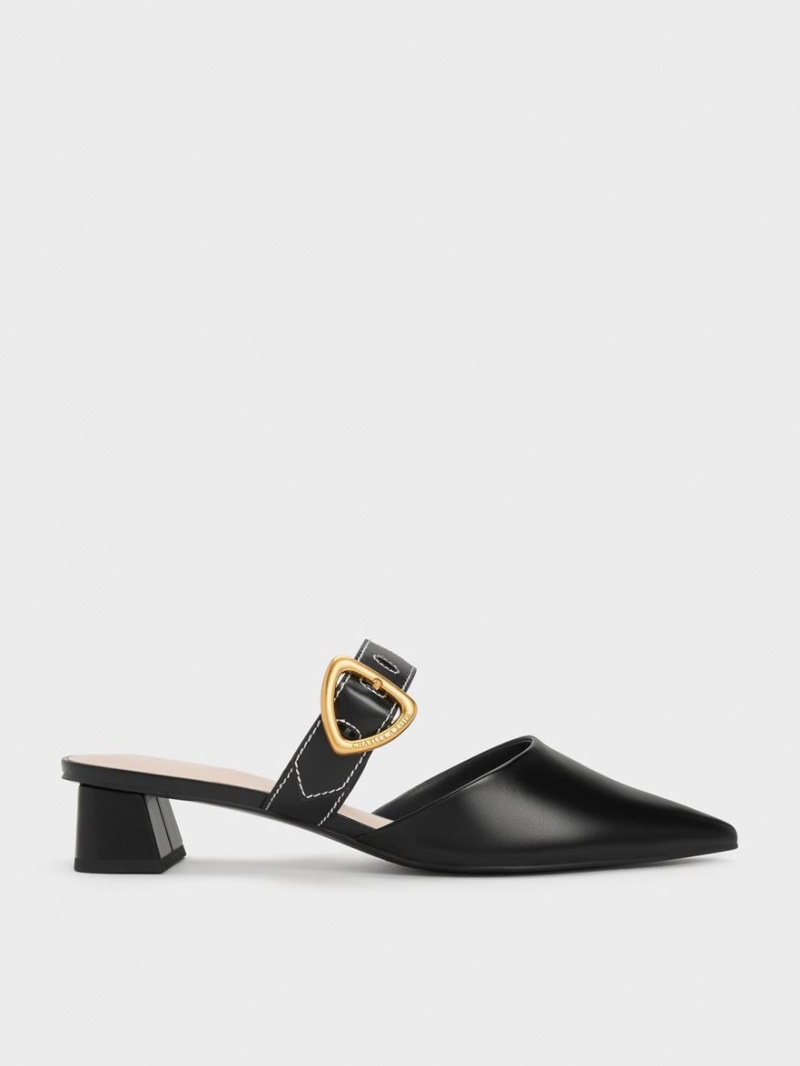 Charles And Keith Sepphe Cut-Out Heeled Mules Black | PHILIPPINES O185