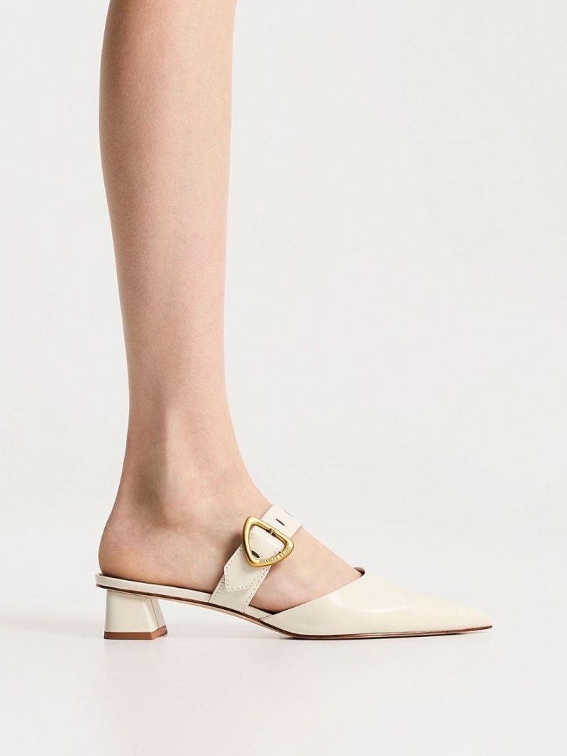 Charles And Keith Sepphe Cut-Out Heeled Mules Cream | PHILIPPINES O159