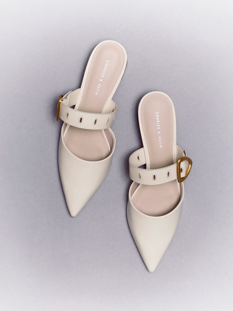 Charles And Keith Sepphe Cut-Out Heeled Mules Cream | PHILIPPINES O159