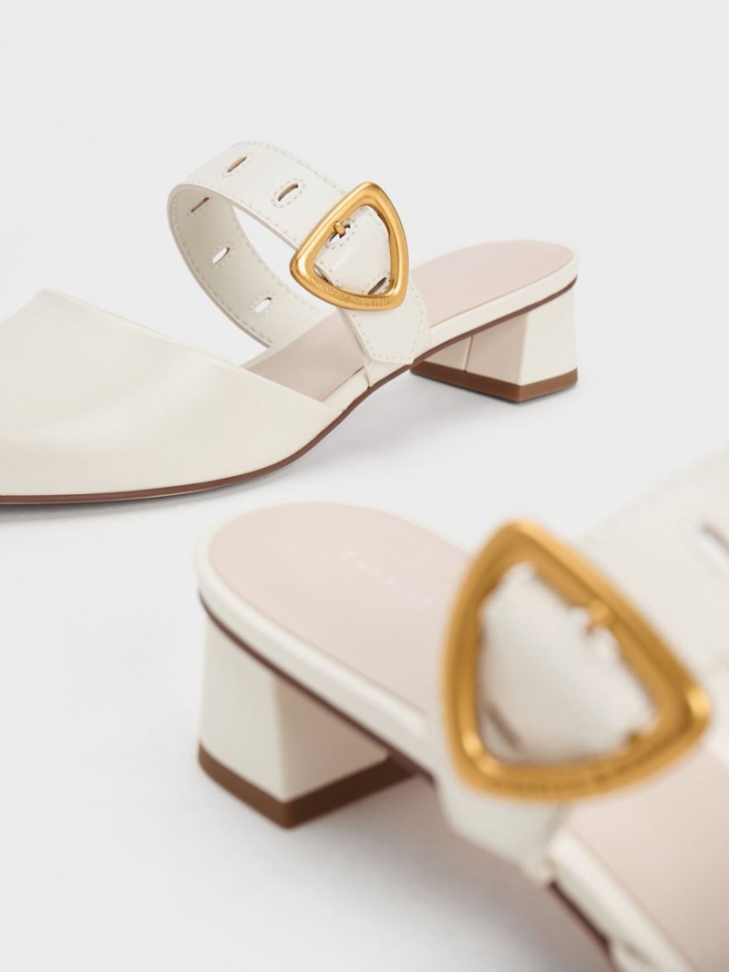 Charles And Keith Sepphe Cut-Out Heeled Mules Cream | PHILIPPINES O159