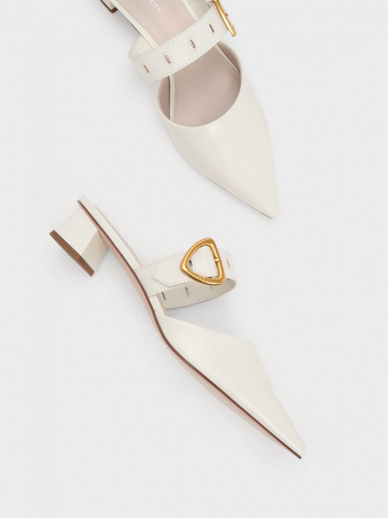 Charles And Keith Sepphe Cut-Out Heeled Mules Cream | PHILIPPINES O159