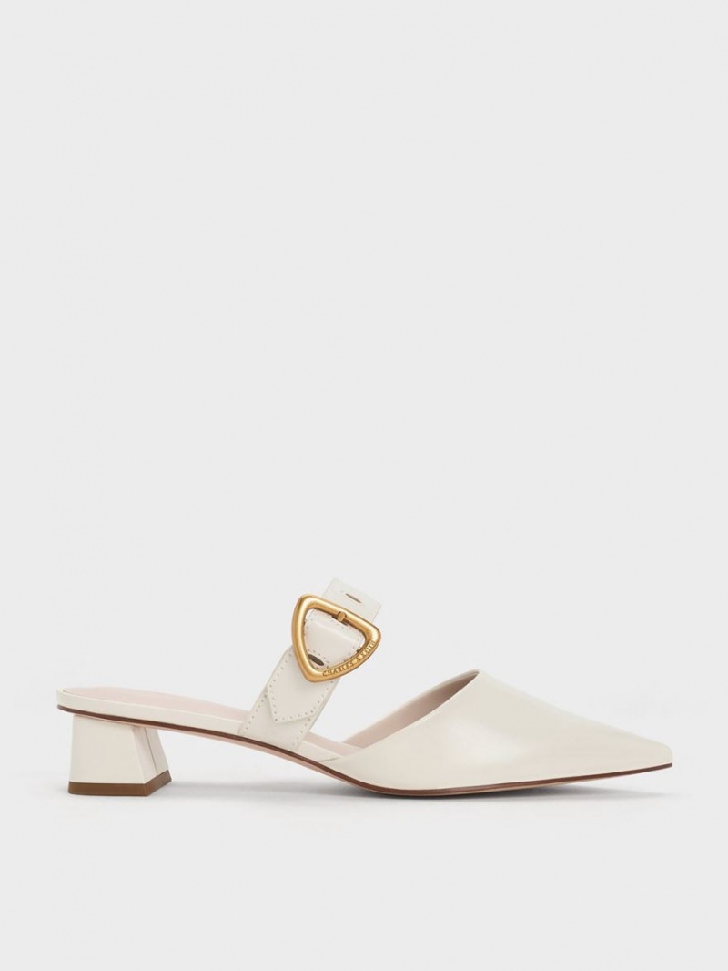 Charles And Keith Sepphe Cut-Out Heeled Mules Cream | PHILIPPINES O159