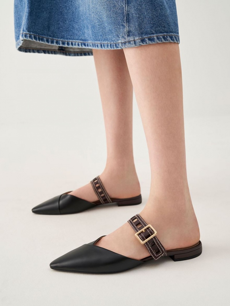 Charles And Keith Sepphe Cut-Out Strap Flat Mule Pumps Black | PHILIPPINES R513