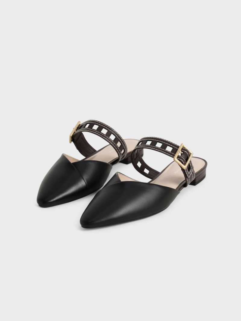 Charles And Keith Sepphe Cut-Out Strap Flat Mule Pumps Black | PHILIPPINES R513