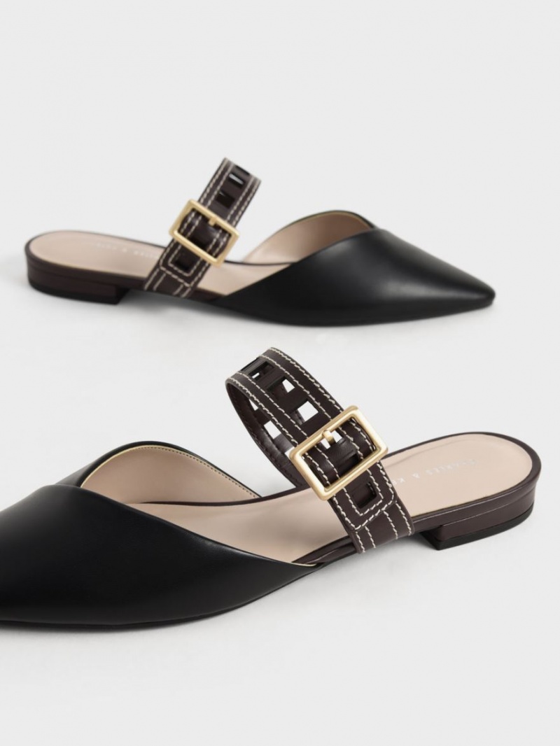 Charles And Keith Sepphe Cut-Out Strap Flat Mule Pumps Black | PHILIPPINES R513