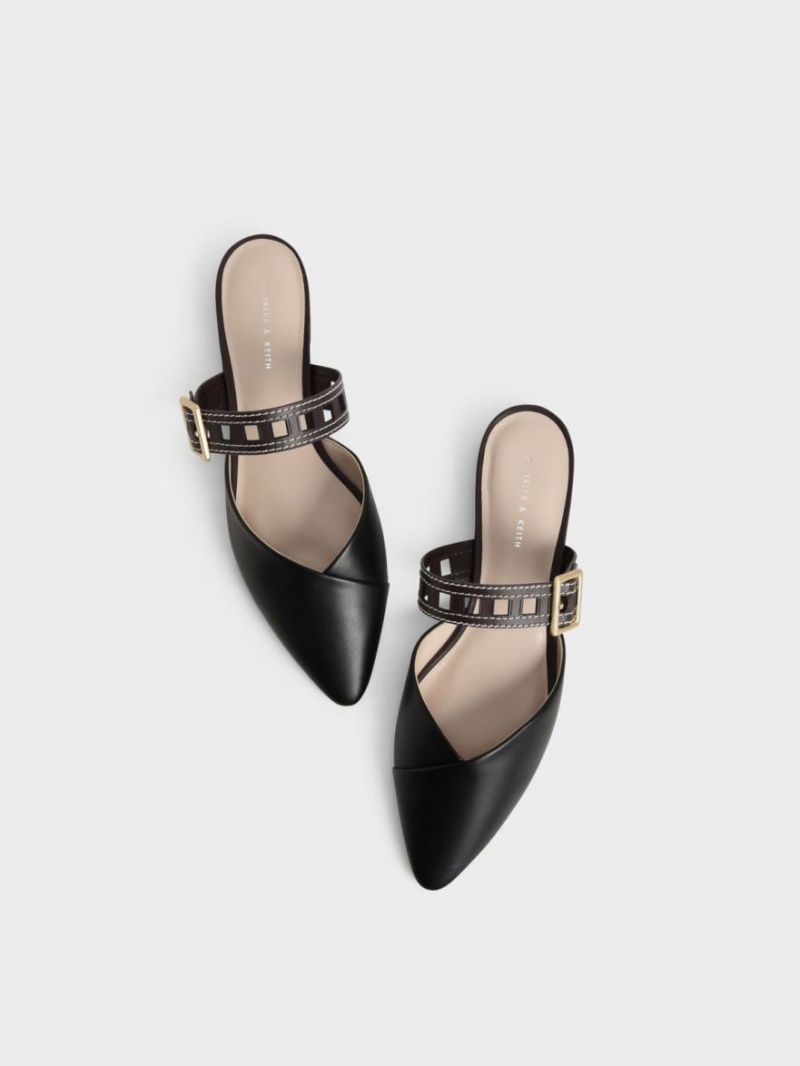 Charles And Keith Sepphe Cut-Out Strap Flat Mule Pumps Black | PHILIPPINES R513