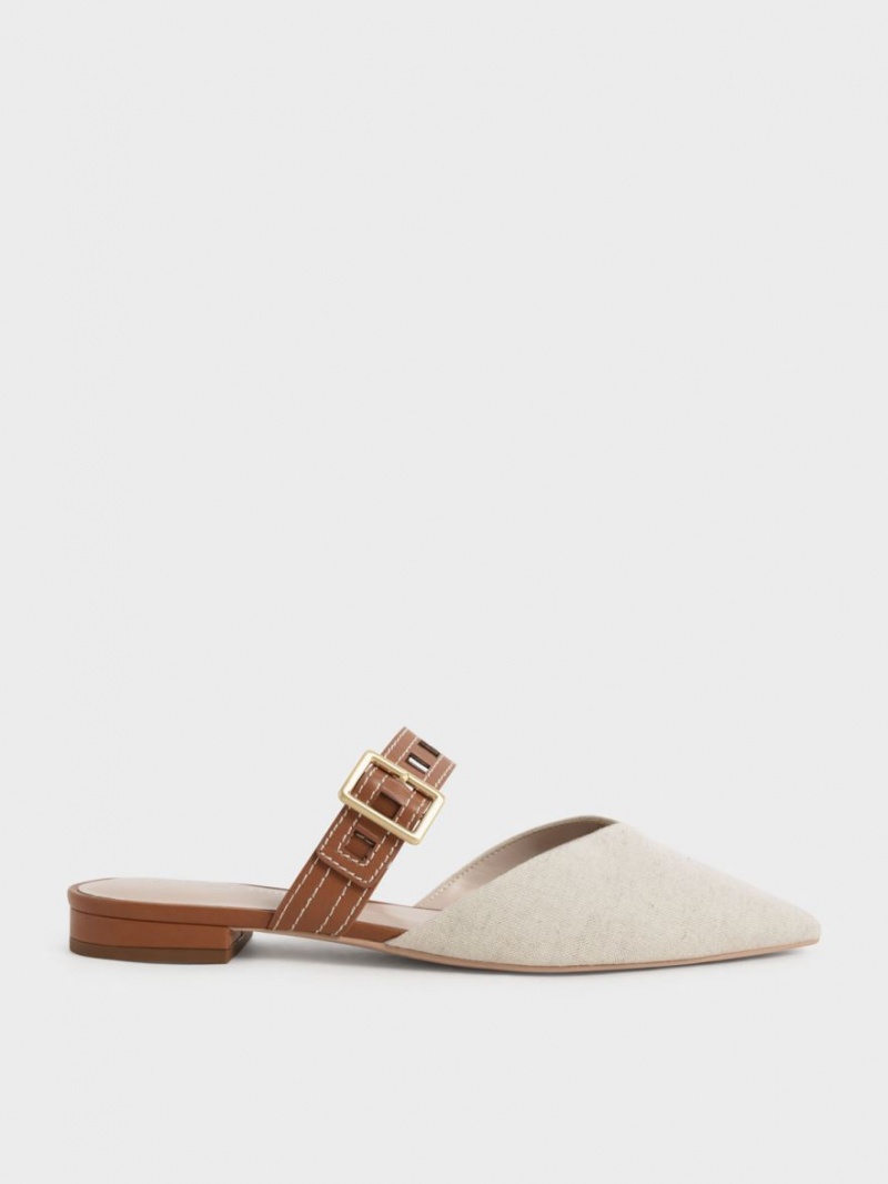 Charles And Keith Sepphe Cut-Out Strap Flat Mule Pumps White | PHILIPPINES N920