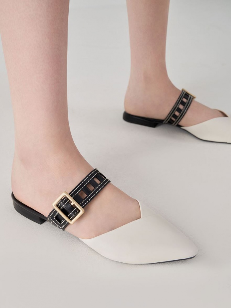 Charles And Keith Sepphe Cut-Out Strap Flat Mule Pumps White | PHILIPPINES F950