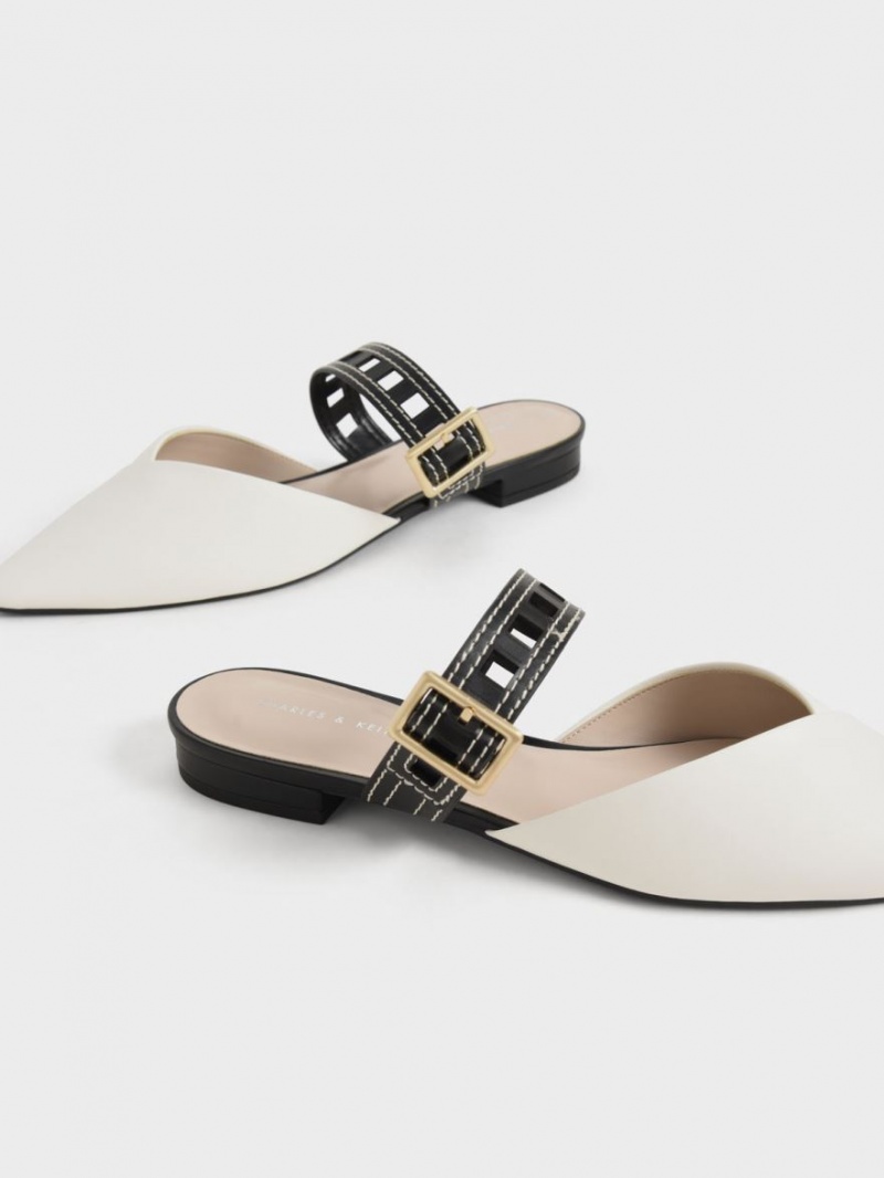 Charles And Keith Sepphe Cut-Out Strap Flat Mule Pumps White | PHILIPPINES F950