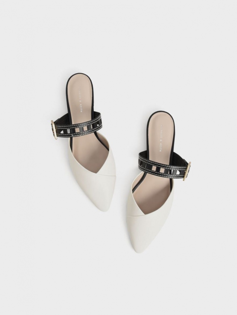 Charles And Keith Sepphe Cut-Out Strap Flat Mule Pumps White | PHILIPPINES F950