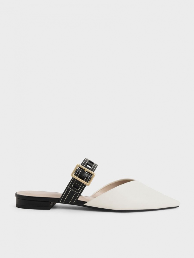 Charles And Keith Sepphe Cut-Out Strap Flat Mule Pumps White | PHILIPPINES F950