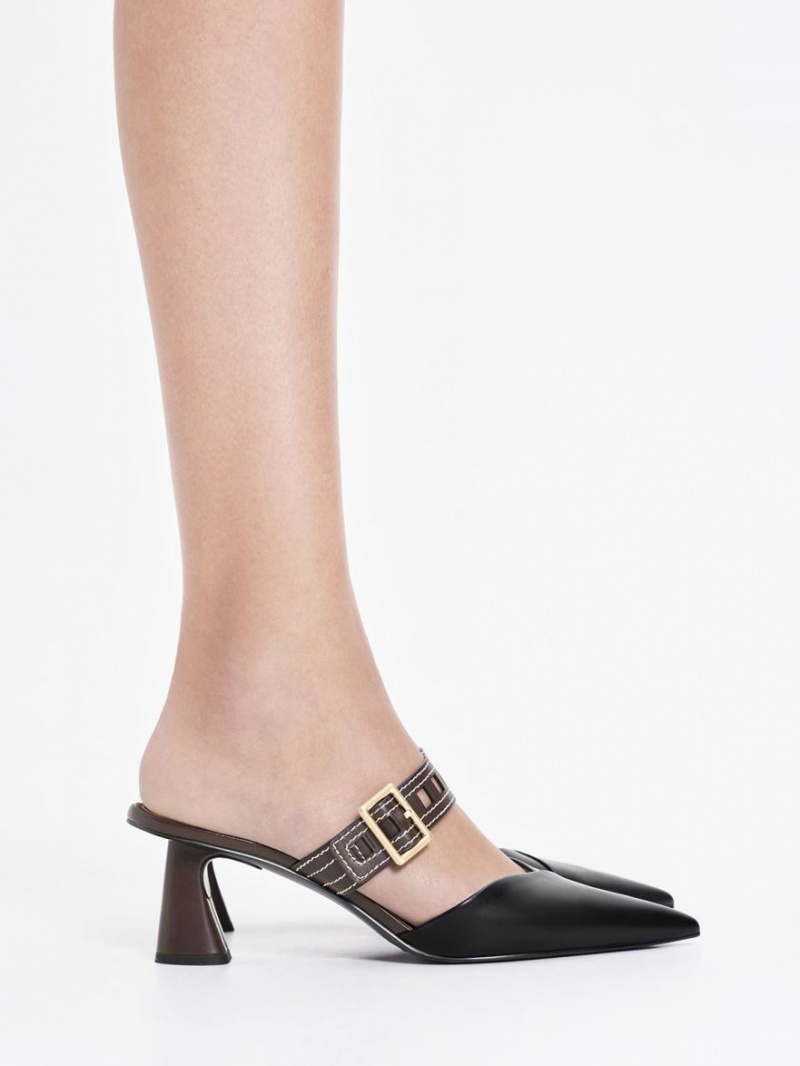 Charles And Keith Sepphe Cut-Out Strap Heeled Mule Pumps Black | PHILIPPINES F940