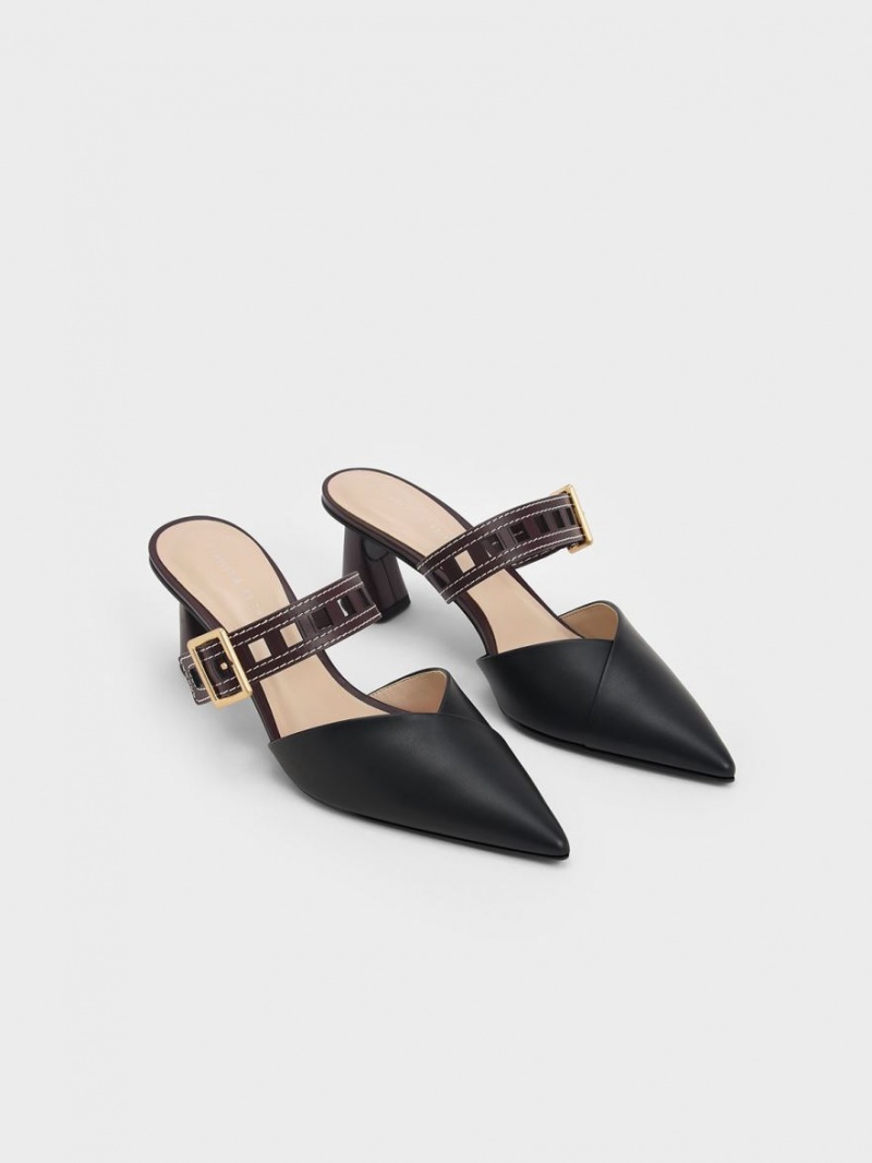 Charles And Keith Sepphe Cut-Out Strap Heeled Mule Pumps Black | PHILIPPINES F940