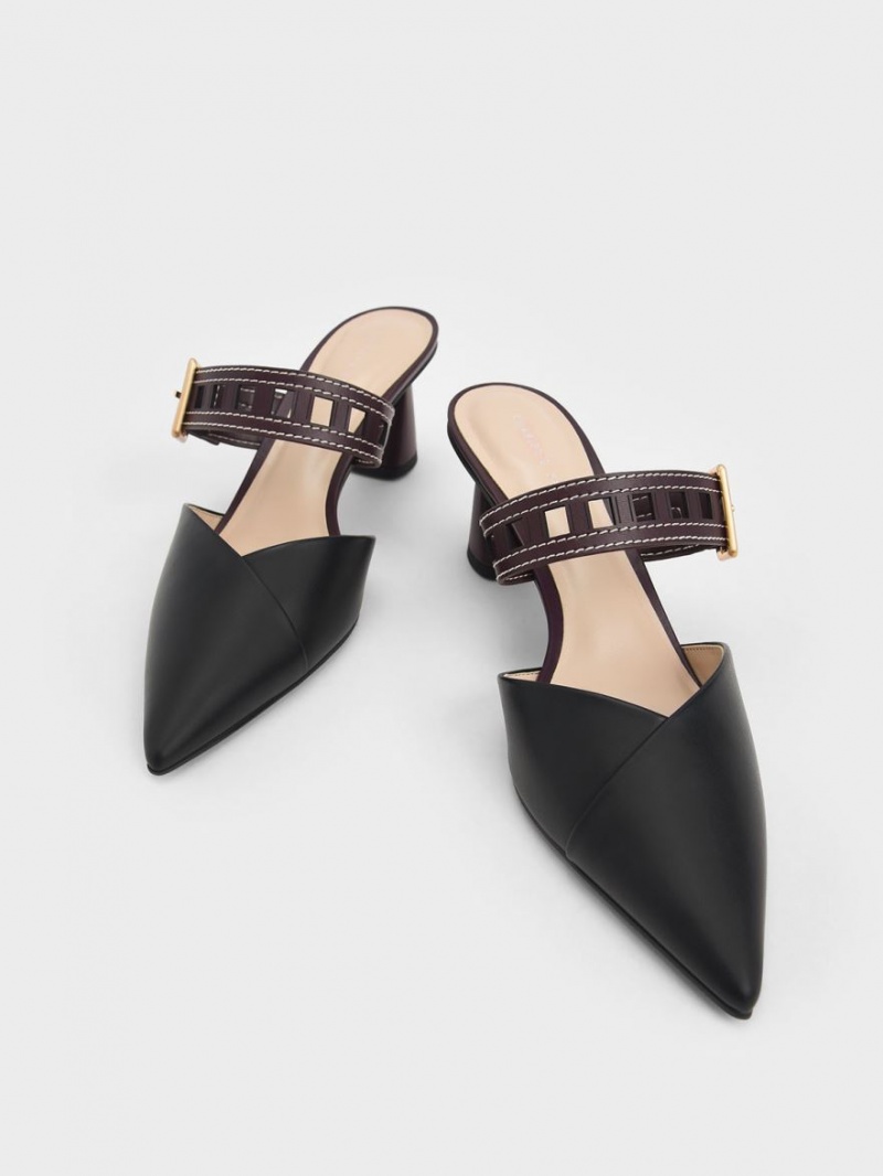 Charles And Keith Sepphe Cut-Out Strap Heeled Mule Pumps Black | PHILIPPINES F940