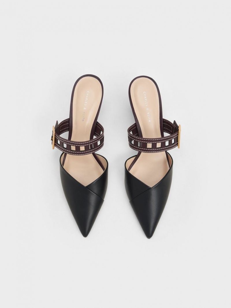 Charles And Keith Sepphe Cut-Out Strap Heeled Mule Pumps Black | PHILIPPINES F940