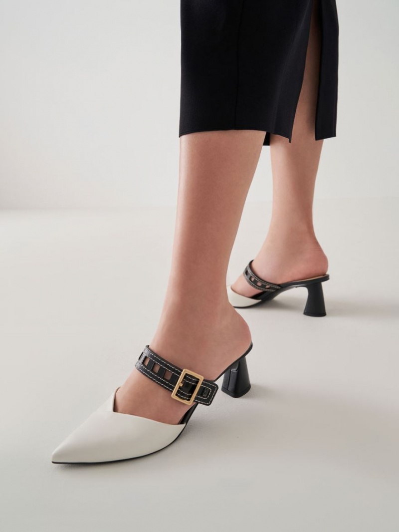 Charles And Keith Sepphe Cut-Out Strap Heeled Mule Pumps White | PHILIPPINES T137