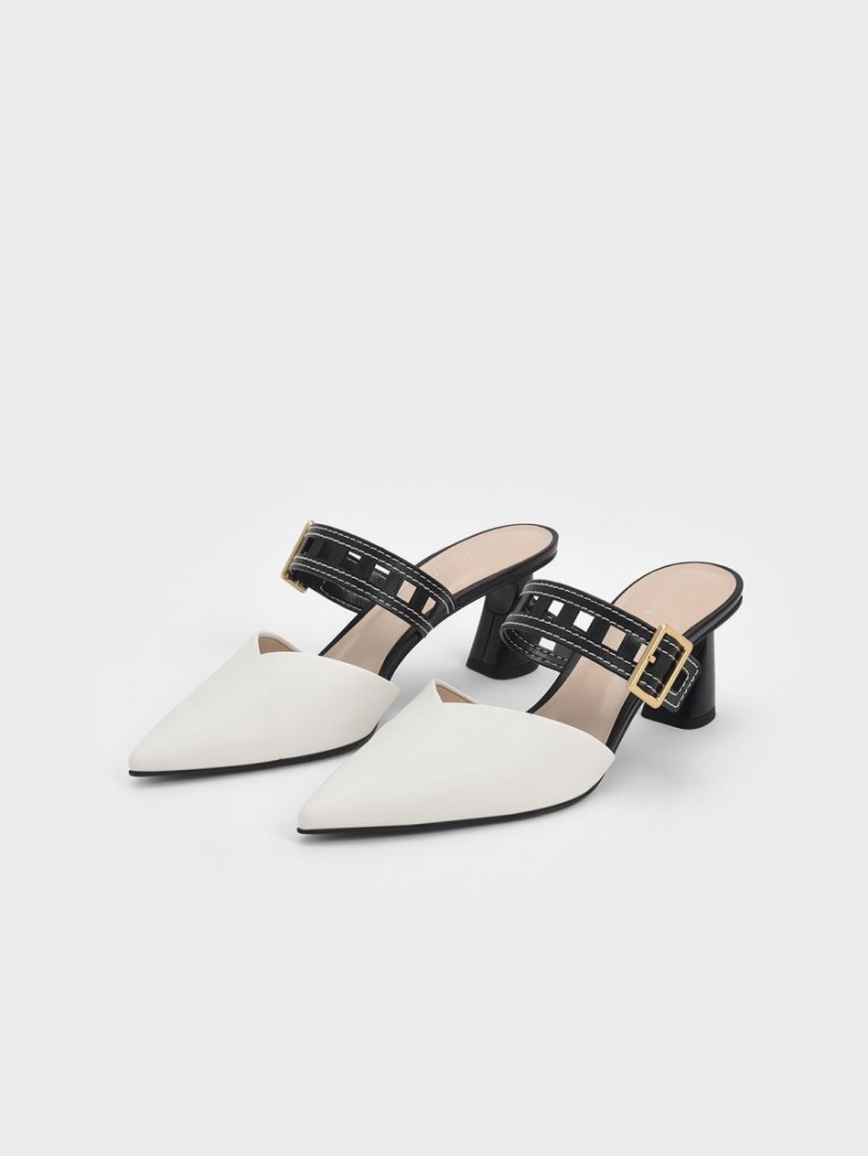 Charles And Keith Sepphe Cut-Out Strap Heeled Mule Pumps White | PHILIPPINES T137