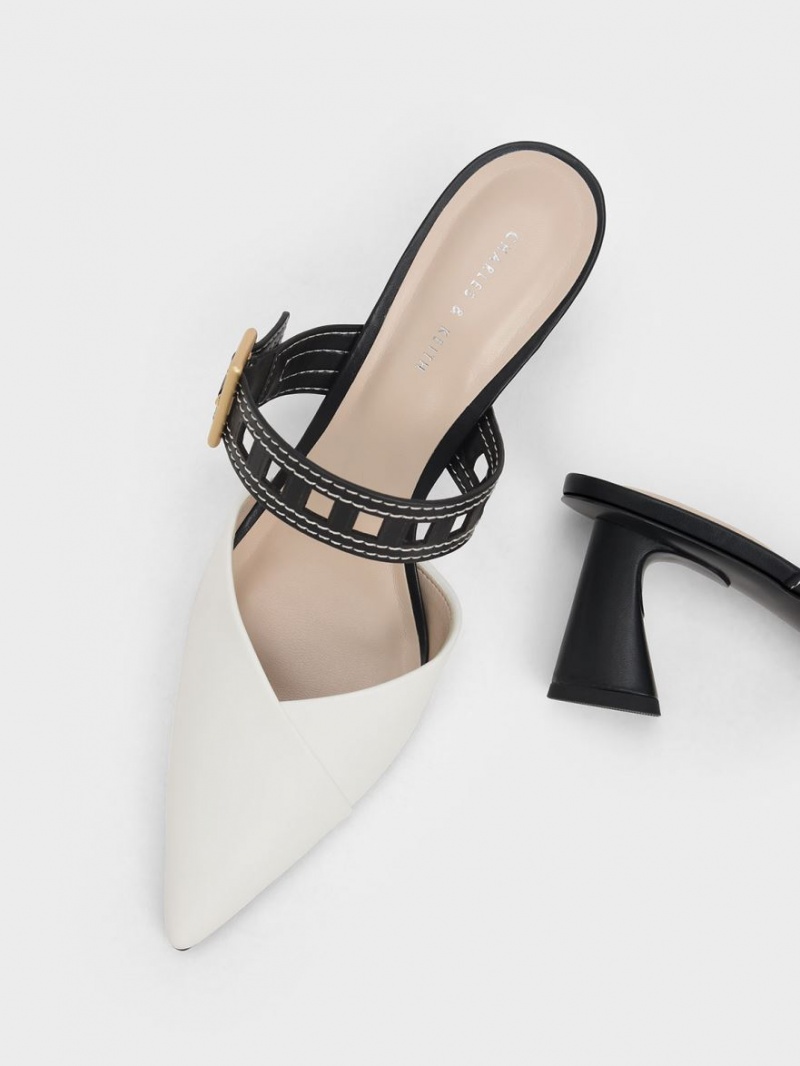 Charles And Keith Sepphe Cut-Out Strap Heeled Mule Pumps White | PHILIPPINES T137