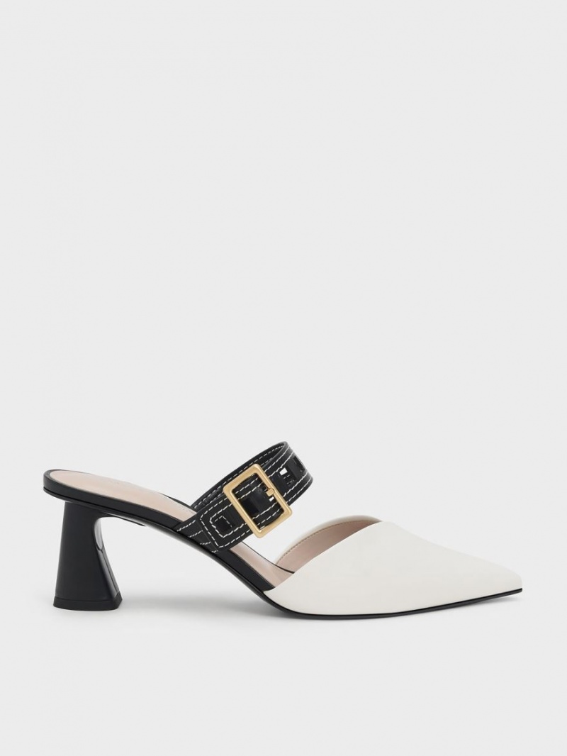 Charles And Keith Sepphe Cut-Out Strap Heeled Mule Pumps White | PHILIPPINES T137