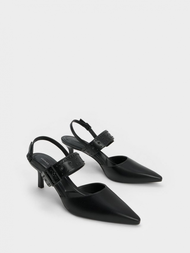 Charles And Keith Sepphe Grommet Slingback Pumps Black | PHILIPPINES X259