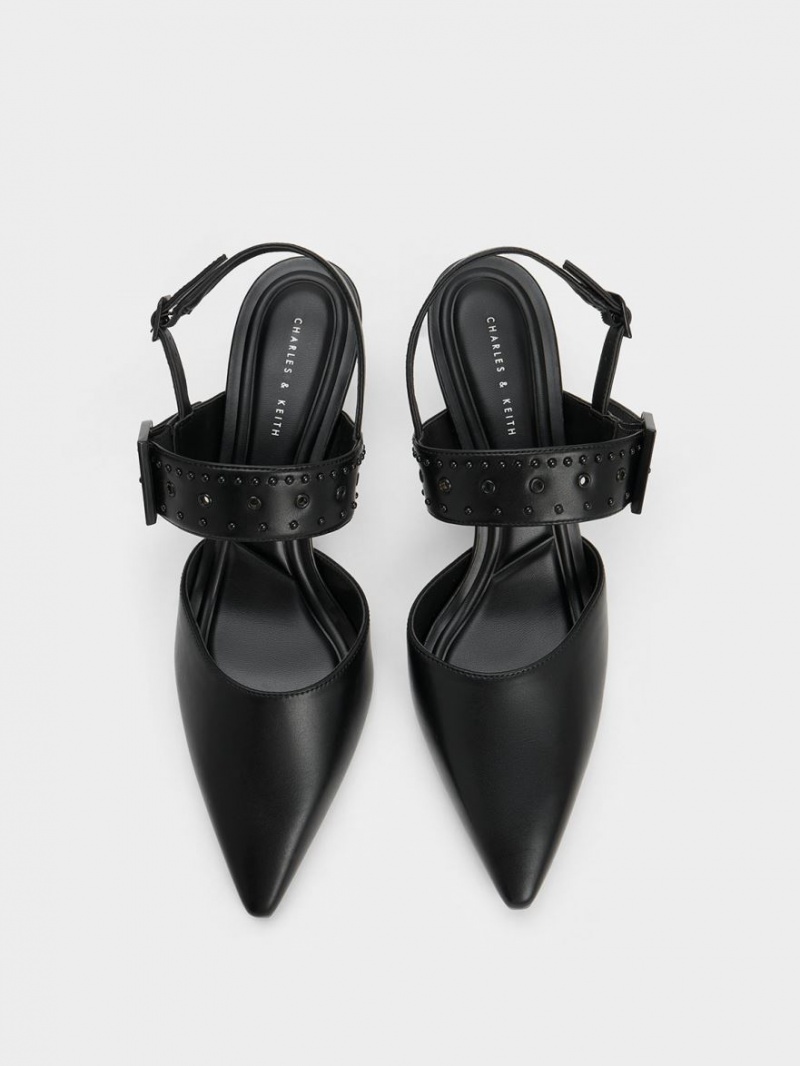 Charles And Keith Sepphe Grommet Slingback Pumps Black | PHILIPPINES X259