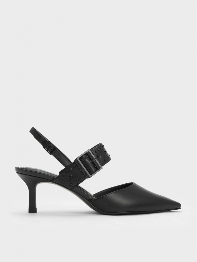 Charles And Keith Sepphe Grommet Slingback Pumps Black | PHILIPPINES X259