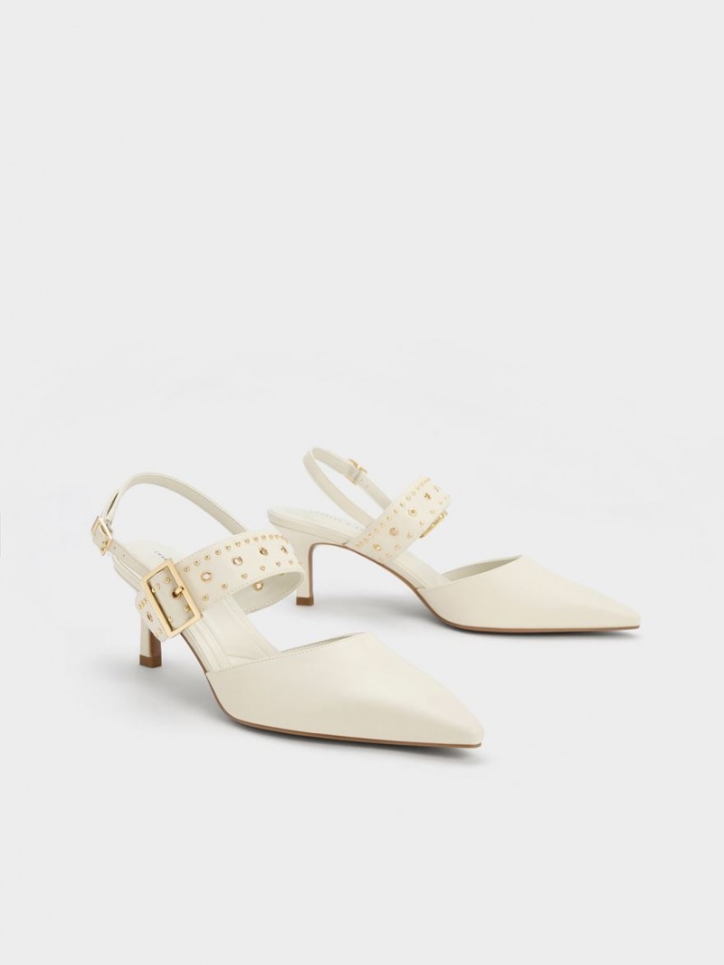 Charles And Keith Sepphe Grommet Slingback Pumps White | PHILIPPINES B098