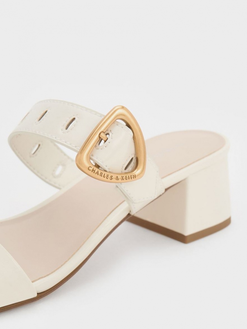 Charles And Keith Sepphe Metallic Buckle Heeled Mules White | PHILIPPINES O042