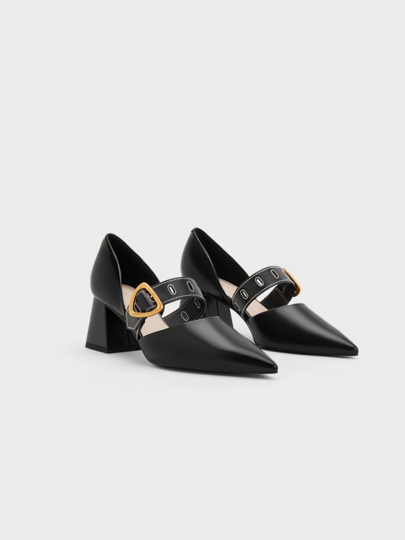 Charles And Keith Sepphe Metallic Buckle D'Orsay Pumps Black | PHILIPPINES R102