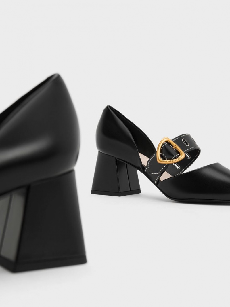 Charles And Keith Sepphe Metallic Buckle D'Orsay Pumps Black | PHILIPPINES R102