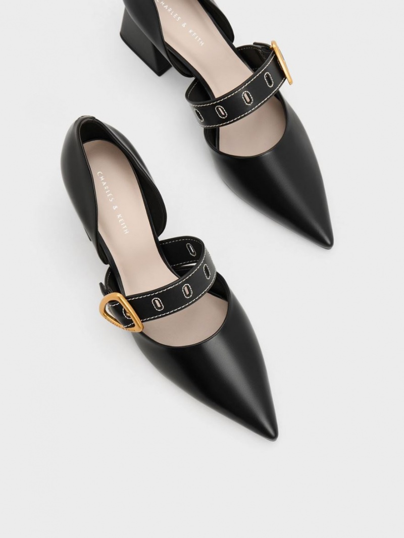 Charles And Keith Sepphe Metallic Buckle D'Orsay Pumps Black | PHILIPPINES R102