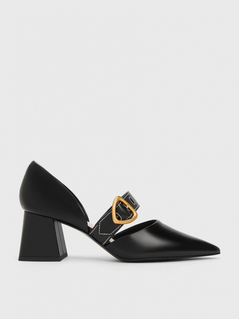 Charles And Keith Sepphe Metallic Buckle D\'Orsay Pumps Black | PHILIPPINES R102