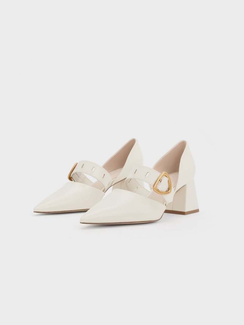 Charles And Keith Sepphe Metallic Buckle D'Orsay Pumps Cream | PHILIPPINES D561